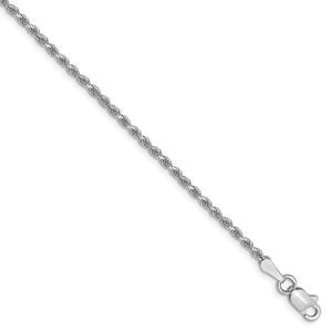 1.75mm 10k White Gold Solid Diamond Cut Rope Chain Bracelet, 7 Inch